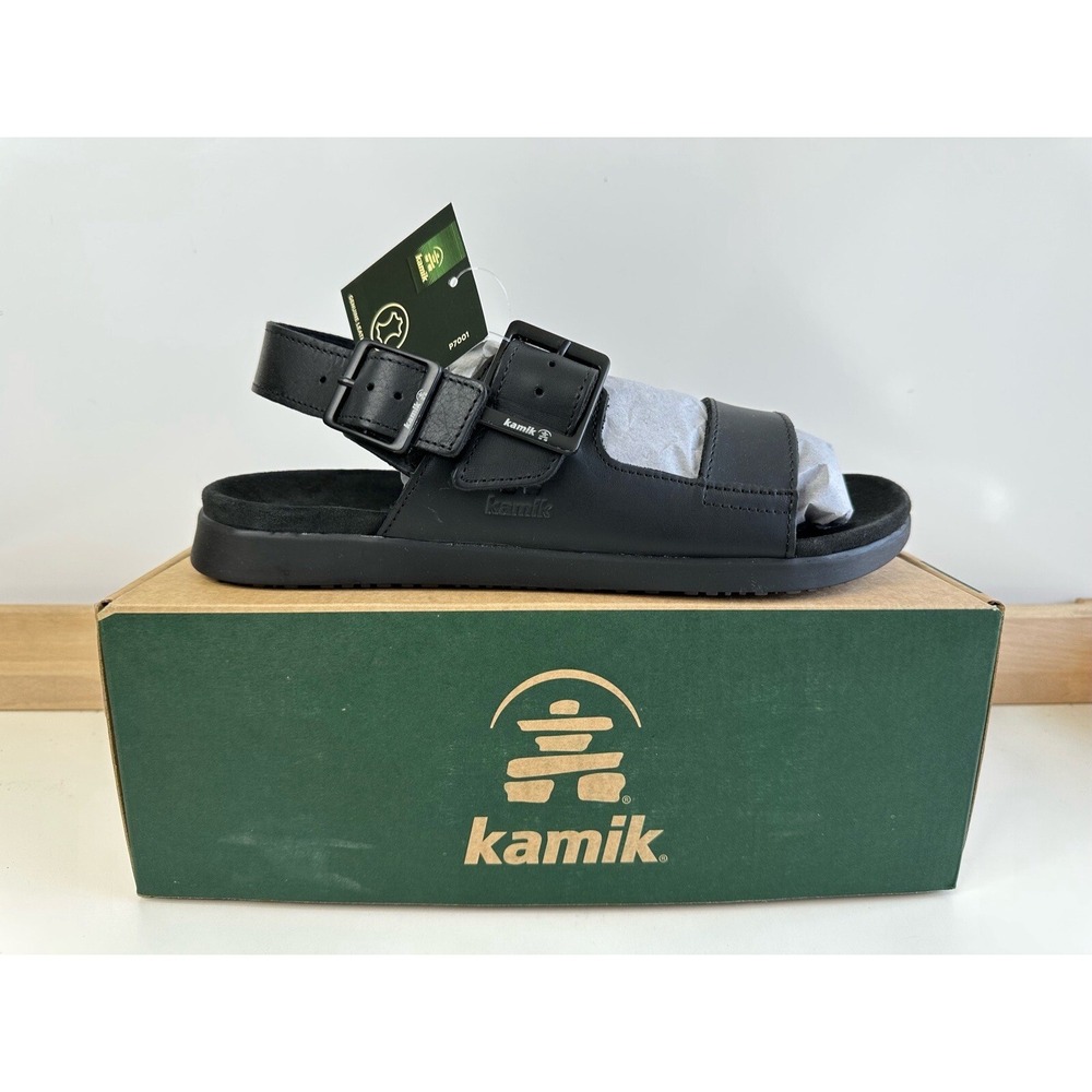 Kamik Marty Sandal Black Leather Buckle HK0693 / Men's 8